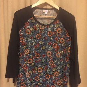LuLaRoe Randy Shirt - Slate Blue & Floral Print